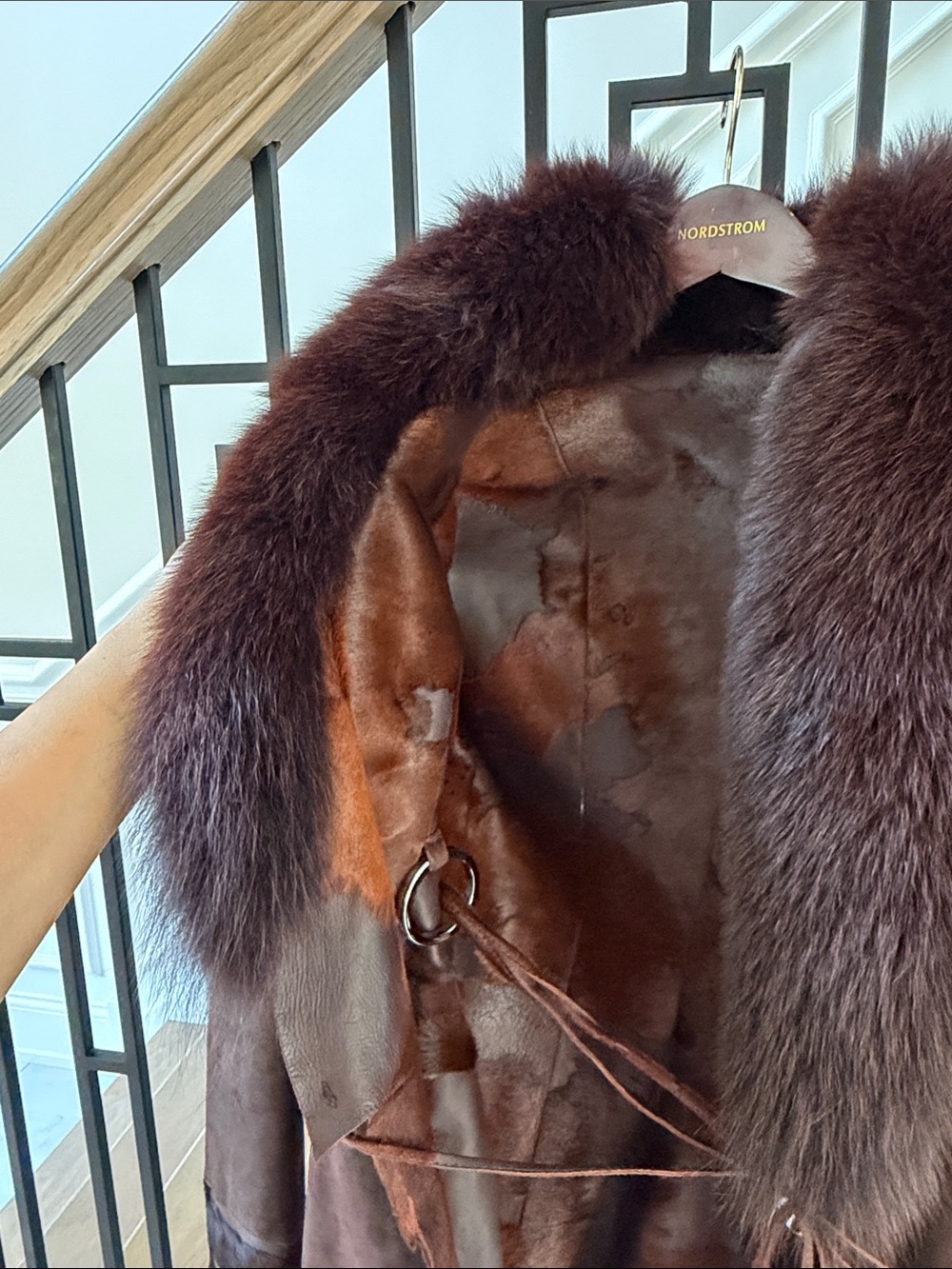 Women genuine pony hair REVERSIBLE 2 tone coat Shearling Coat with Fur Collar - Picture 13 of 13
